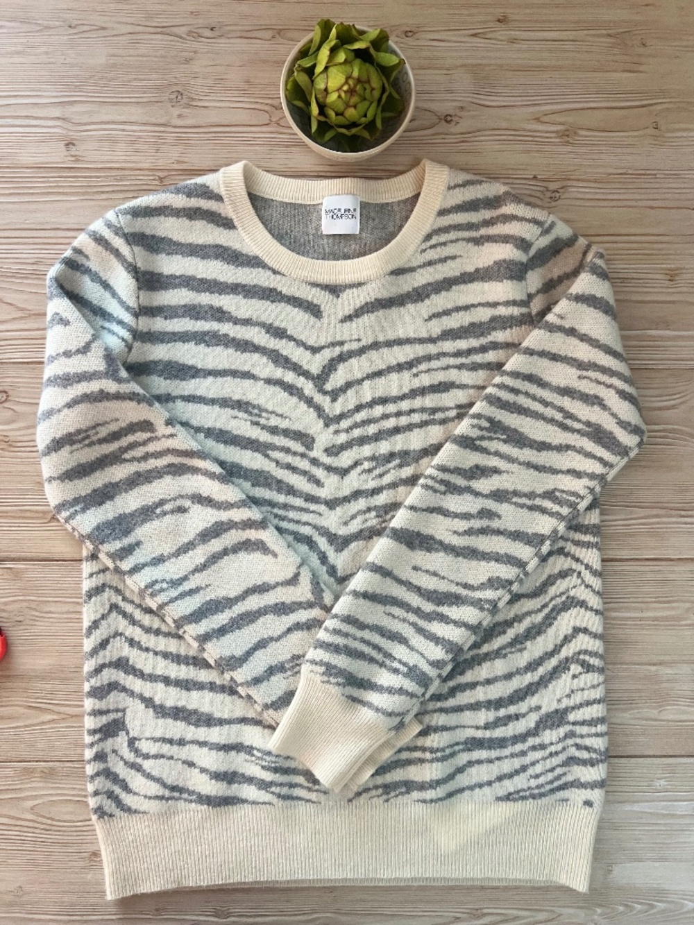 Madeleine Thompson Wool Cashmere Zebra Sweater Large